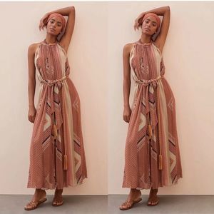 Anthropologie Rust and Cream Maxi Dress